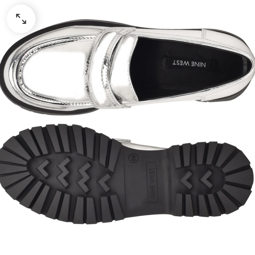 New Nine West Lug Sole SILVER Metallic Loafers